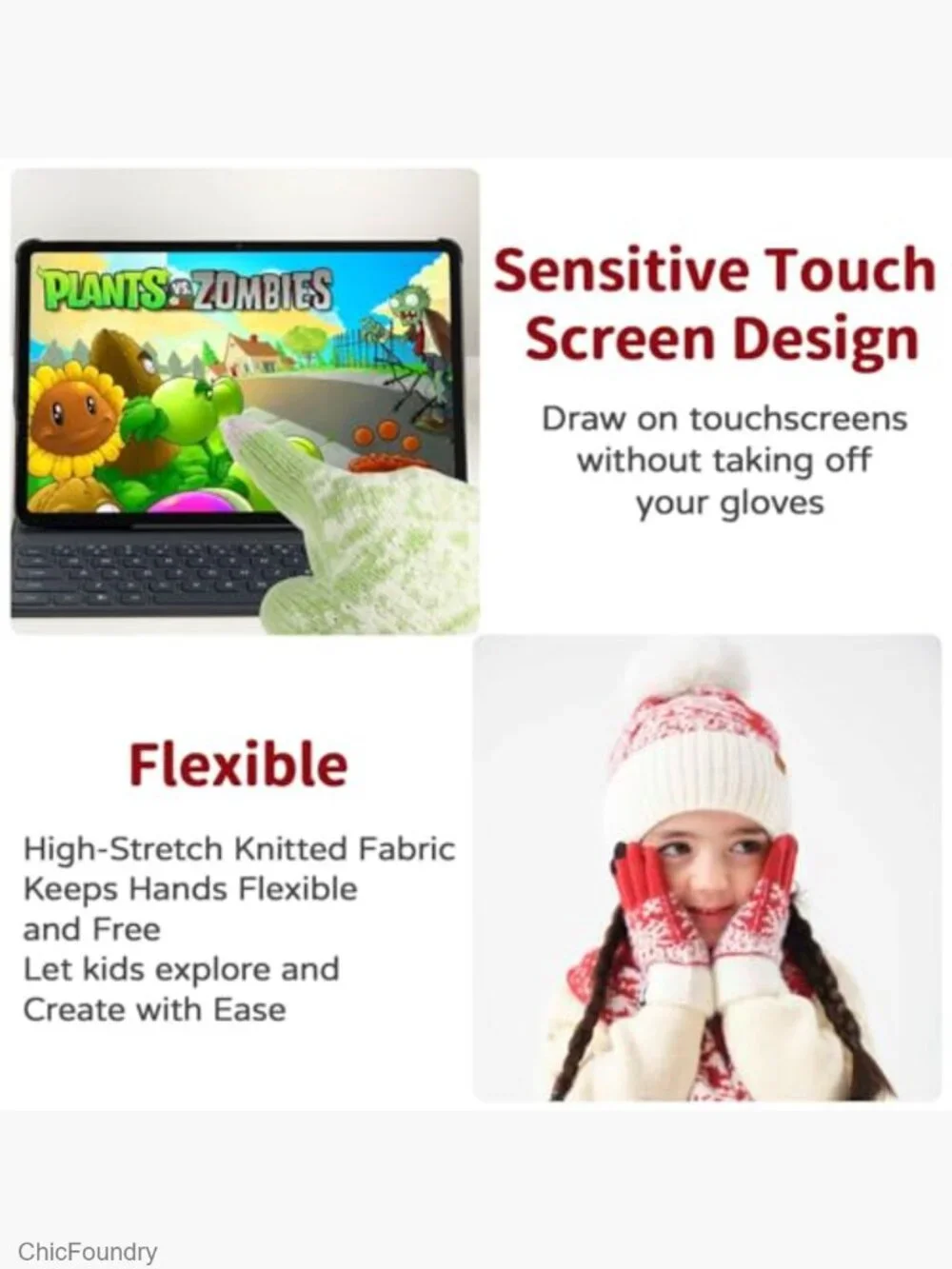 Kids Winter Hat Gloves Scarf Set Fleece Lined Beanie Pom Knit Neck Warmer